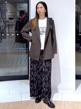 「GLOBAL WORK（グローバルワーク）のお手入れラクラクセットアップ/ダブルジャケット/611133（テーラードジャケット、ブラウン系）」を使った、がままきさん（レディース・167cm）の春コーディネート