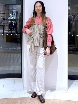 「LOWRYS FARM（ローリーズファーム）のヤワラカルイ２ＷＡＹショルダーＢＡＧ 115210（ショルダーバッグ、ブラウン系）」を使った、がままきさん（レディース・167cm）の春コーディネート