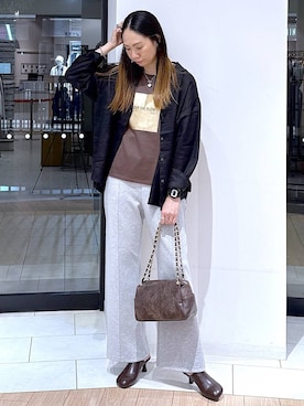 「GLOBAL WORK（グローバルワーク）のフレンチリネンシャツジャケット/599628（シャツ/ブラウス、ブラック系）」を使った、がままきさん（レディース・167cm）の春コーディネート