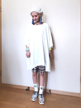 「シルバーシューズ」｜「アイテム（ハンチング/ベレー帽）」を使った、love blue さん（レディース・158cm）の秋コーディネート