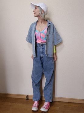 「Libra Cue（リブラ キュー）のアイテム（デニムジャケット）」を使った、love blue さん（レディース・158cm）の夏コーディネート