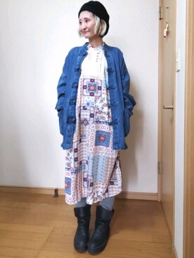 「秋トレンド2021」｜「アイテム（ハンチング/ベレー帽）」を使った、love blue さん（レディース・158cm）の秋コーディネート