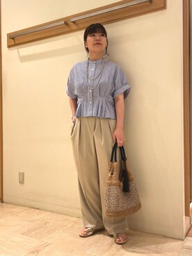 「ブラウスコーデ」｜「アイテム（アクセサリー）」を使った、TSUNODAさん（レディース・160cm）の夏コーディネート