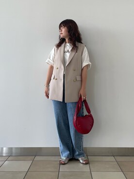 「ジレ」｜「アイテム（ブルゾン）」を使った、TSUNODAさん（レディース・160cm）の夏コーディネート