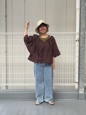 「ペーパーハット」｜「アイテム（アクセサリー）」を使った、TSUNODAさん（レディース・160cm）の夏コーディネート