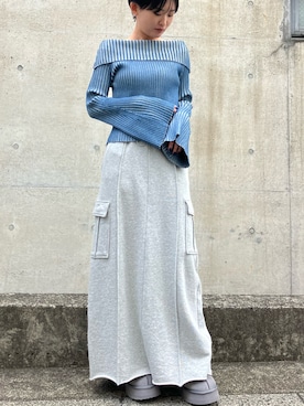 「リブニット」｜「アイテム（スリッポン）」を使った、Rihoさん（レディース・154cm）の冬コーディネート