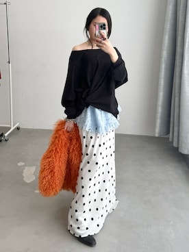 「yae（ヤエ）の2way loose sweat shirt / 2wayルーズスウェットシャツ（スウェット、ピンク系）」を使った、yae staffさん（レディース・154cm）の春コーディネート