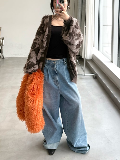 2way flower feather cardigan／2ウェイフラワーフェザーニットカーディガン