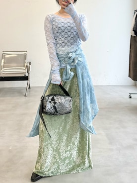「yae（ヤエ）のSquare bag / スクエアバッグ（ショルダーバッグ、ブラック系）」を使った、yae staffさん（レディース・154cm）の春コーディネート