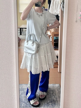 「Lil Ambition（リルアンビション）のプリティーレーススカート（スカート、ホワイト系）」を使った、haryo98さん（レディース・158cm）の夏コーディネート