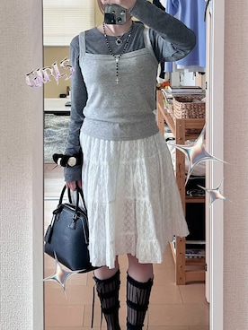 「Lil Ambition（リルアンビション）のプリティーレーススカート（スカート、ホワイト系）」を使った、haryo98さん（レディース・158cm）の夏コーディネート