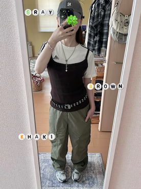 「H&M（エイチ・アンド・エム）の1341763003　コットンリブキャミトップス　M（キャミソール、ブラウン系）」を使った、haryo98さん（レディース・158cm）の夏コーディネート