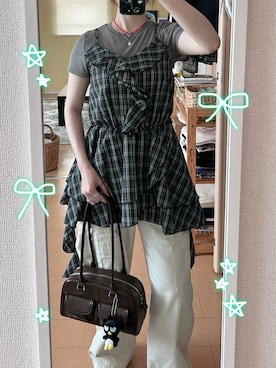 「H&M（エイチ・アンド・エム）の1228404004　フィットTシャツ　M（Tシャツ/カットソー、グレー系）」を使った、haryo98さん（レディース・158cm）の夏コーディネート
