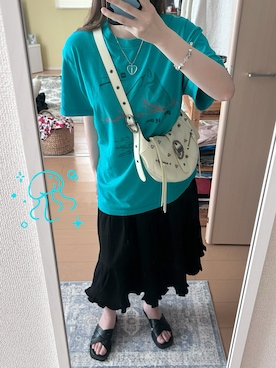 「SHAGGIE（シャギー）のティアードコットン風ロングスカート（スカート、ブラック系）」を使った、haryo98さん（レディース・158cm）の夏コーディネート