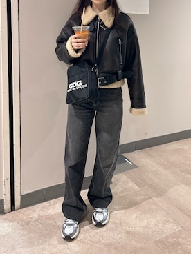 「アイテム（ライダースジャケット）」を使った、haryo98さん（レディース・157cm）の冬コーディネート