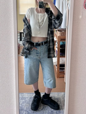 「H&M（エイチ・アンド・エム）のアイテム（パンツ）」を使った、haryo98さん（レディース・158cm）の夏コーディネート