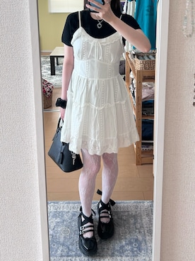 「SHAGGIE（シャギー）のコットンキャミソールワンピース（ワンピース、ホワイト系）」を使った、haryo98さん（レディース・158cm）の夏コーディネート