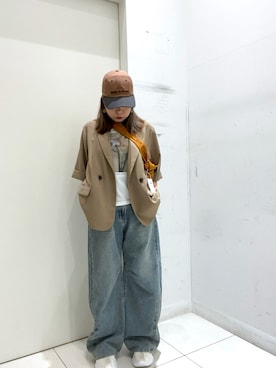 「SMELLY(スメリー)のweekendバイカラーキャップ(キャップ、ブラウン系)」を使った、annaさん(レディース・160cm)の春コーディネート