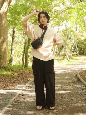 「アイテム（サンダル）」を使った、riさん（メンズ・182cm）の冬コーディネート