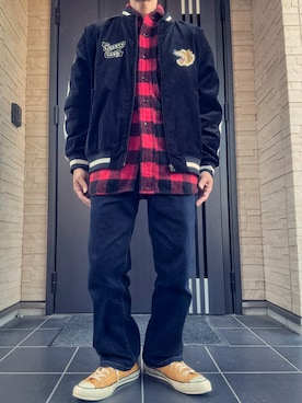 「アイテム（スカジャン）」を使った、𝑠𝑒𝑛さん（メンズ・165cm）の冬コーディネート