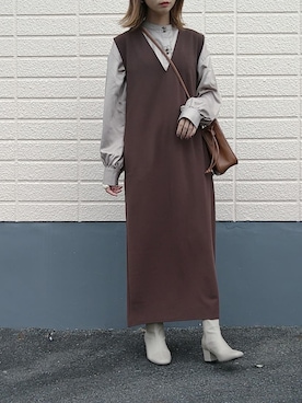 「LAKOLE（ラコレ）のアイテム（ブーツ）」を使った、rimaさん（レディース・160cm）の秋コーディネート
