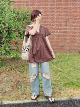 「アイテム（チュニック）」を使った、rimaさん（レディース・160cm）の夏コーディネート
