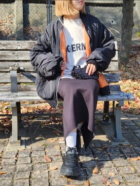 「GeeRA（ジーラ）のアイテム（ブルゾン）」を使った、rimaさん（レディース・160cm）の冬コーディネート