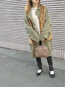 「CPCM（シーピーシーエム）のアイテム（モッズコート）」を使った、rimaさん（レディース・160cm）の冬コーディネート