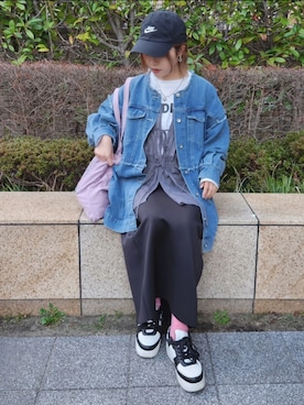 「しまむら（シマムラ）のアイテム（デニムジャケット）」を使った、rimaさん（レディース・160cm）の春コーディネート