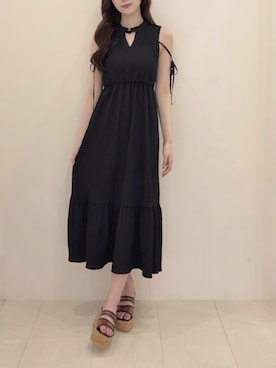 「MERCURYDUO（マーキュリーデュオ）のクリアベルトウェッジサンダル（サンダル、ブラウン系）」を使った、karenさん（レディース・162cm）の夏コーディネート