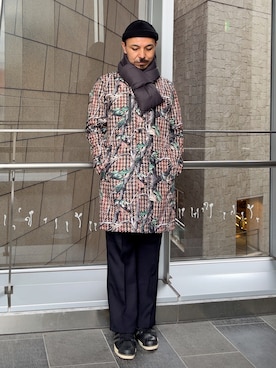 「ニットキャップ」｜「アイテム（ステンカラーコート）」を使った、初珠さん（メンズ・167cm）の冬コーディネート
