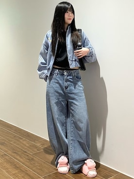 「adidas（アディダス）のケアベア ジャケット  デニムジャケット / アディダスオリジナルス adidas Originals（ブルゾン、ブルー系）」を使った、msさん（レディース・160cm）の夏コーディネート