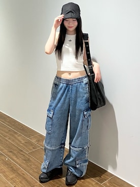 「adidas（アディダス）のエッセンシャル リブ タンクトップ / アディダスオリジナルス adidas Originals（タンクトップ、ホワイト系）」を使った、msさん（レディース・160cm）の秋コーディネート
