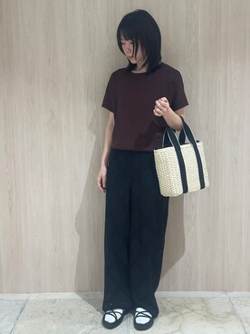 「grove（グローブ）の【貴島明日香さん着用】コーデを格上げ、レースイージーパンツ（その他パンツ、ブラック系）」を使った、しのさん（レディース・163cm）の春コーディネート