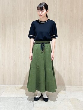 「grove（グローブ）のドットで華やぐ　軽やかマーメイドスカート（スカート、グリーン系）」を使った、しのさん（レディース・163cm）の夏コーディネート