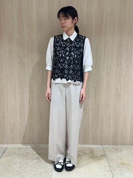 「grove（グローブ）の【2点SET・二の腕カバー】レースベスト×シアーブラウスSET（シャツ/ブラウス、ブラック系）」を使った、しのさん（レディース・163cm）の春コーディネート