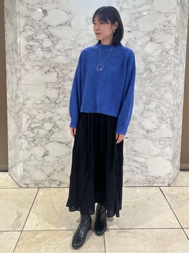 「grove（グローブ）の【洗える】ふんわりウール混ボトルネックニット（ニット/セーター、ブルー系）」を使った、しのさん（レディース・163cm）の秋コーディネート
