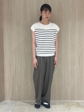 「grove（グローブ）のロープベルトで差がつく 洗練リラックスパンツ（その他パンツ、グリーン系）」を使った、しのさん（レディース・163cm）の夏コーディネート