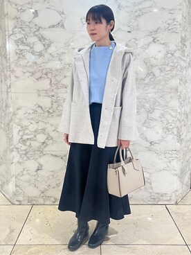 「grove（グローブ）のフーデットミドルコート（その他アウター、グレー系）」を使った、しのさん（レディース・163cm）の冬コーディネート