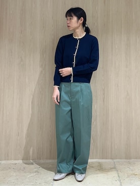 「grove（グローブ）のレイヤード風配色カーディガン（カーディガン/ボレロ、ブルー系）」を使った、しのさん（レディース・163cm）の春コーディネート