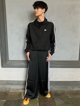 極太 adidas originals バギートラックパンツ サテンジャージ サテン ワイドレッグ トラックパンツ / バギーパンツ / アディダス