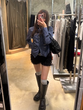 「WHO'S WHO gallery（フーズフーギャラリー）のナポレオンコンパクトシャツ（シャツ/ブラウス、ブルー系）」を使った、Hazukiさん（レディース・159cm）の春コーディネート