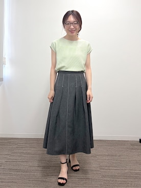 「ITS'DEMO（イッツデモ）の【洗濯機OK】ラメガーターフレンチニット（ニット/セーター、グリーン系）」を使った、Saoriさんの春コーディネート