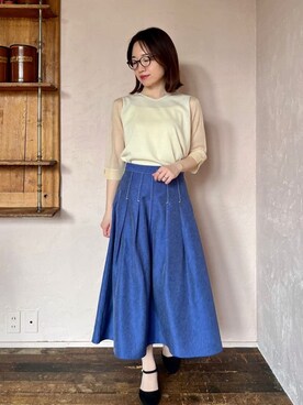 「ITS'DEMO（イッツデモ）の【手洗い可】袖シアーニット（ニット/セーター、ホワイト系）」を使った、Saoriさんの春コーディネート