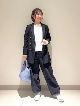「Dessin（デッサン）の【洗える】ワイドカーブシルエット12OZデニム（その他パンツ、ブルー系）」を使った、Liriさん（レディース・157cm）の冬コーディネート
