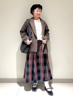 「アイテム（ピーコート、ブラウン系）」を使った、Liriさん（レディース・157cm）の冬コーディネート
