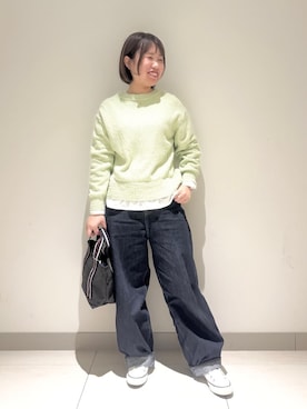 「Dessin（デッサン）の【洗える】ワイドカーブシルエット12OZデニム（その他パンツ、ブルー系）」を使った、Liriさん（レディース・157cm）の冬コーディネート