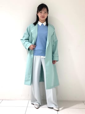 「アイテム（トレンチコート、グリーン系）」を使った、momokoさん（レディース・157cm）の春コーディネート