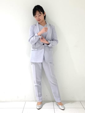 「アイテム（スーツジャケット、グレー系）」を使った、momokoさん（レディース・157cm）の春コーディネート