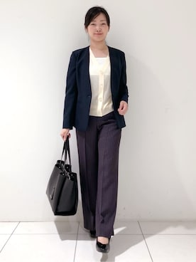 「アイテム（スーツジャケット、ブルー系）」を使った、momokoさん（レディース・157cm）の夏コーディネート